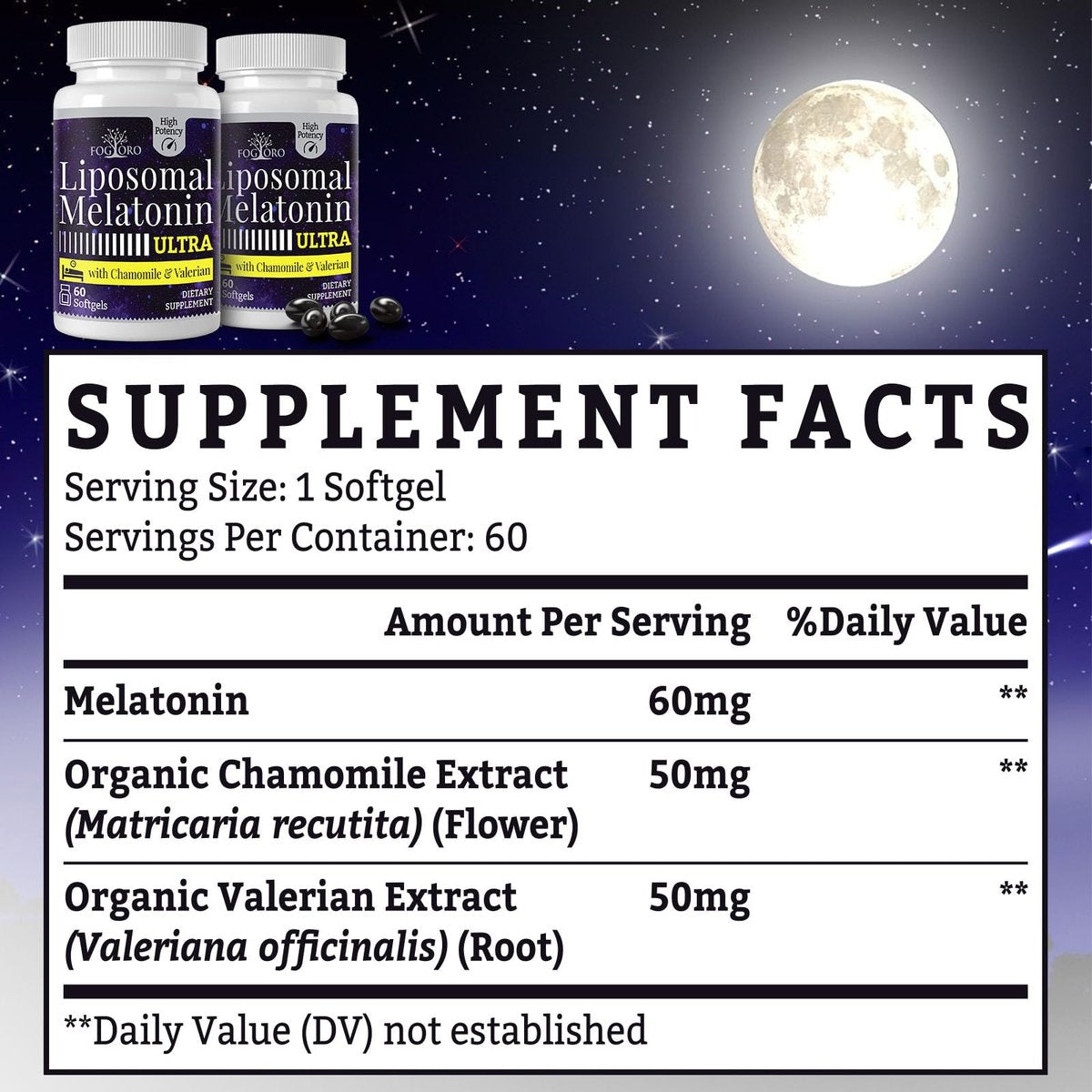 Fogoro Melatonin 60mg – Schneller einschlafen, länger durchschlafen, Hochdosiert