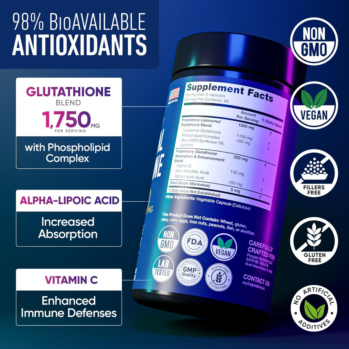 Liposomales Glutathion-Supplement 1000 mg + 750 mg – Glutathion liposomal mit Vitamin C + Phospholipid-Antioxidant-Komplex – Leberentgiftung und Immununterstützung – 120 Kapseln – Alternative zu Pulver & Flüssigkeit