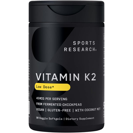 Sports Research Vitamin K2 als MK-7 45µg mit Kokos-MCT-Öl – Vegan, Nicht-GVO, Glutenfrei – 90 Softgels