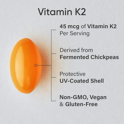 Sports Research Vitamin K2 als MK-7 45µg mit Kokos-MCT-Öl – Vegan, Nicht-GVO, Glutenfrei – 90 Softgels