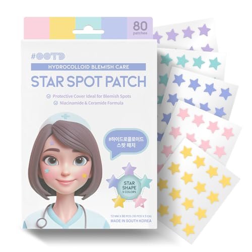 #OOTD Star Pimple Patches – Hydrokolloid-Akne-Patches & Spot-Patches fürs Gesicht, Süße Pastellfarben, Niacinamid & Ceramid, K-Beauty Hautpflege – 80 Stück