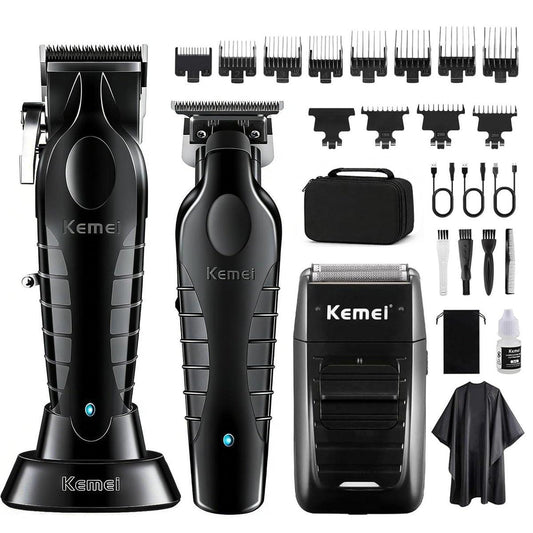 KEMEI Professioneller Haarschneider, Haartrimmer, Bartrasierer-Set für Herren – Kabelloser Barber-Clipper, wiederaufladbarer Fade-Clipper, Haarschneide-Kit (KM-2299, KM-2296, KM-1102)