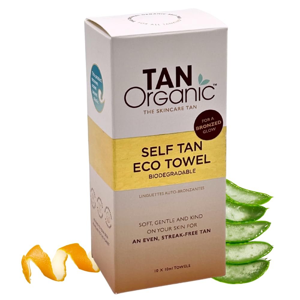 TanOrganic Selbstbräuner Eco Tücher 10er-Pack | Gesicht & Körper Tücher | Reisefreundlich, Öl-angereichert, Schnell trocknend | Streifenfreie natürliche Bronzebräune | Lang anhaltend 7-10 Tage