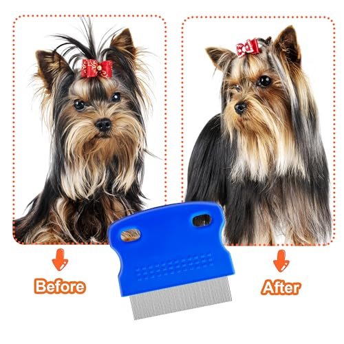 Jigfew 5er Pack Floh- und Läusekamm aus Edelstahl für Hunde und Katzen – Doppelseitiger Tränenfleckentferner und Entwirrkamm für kleine, mittlere und große Haustiere