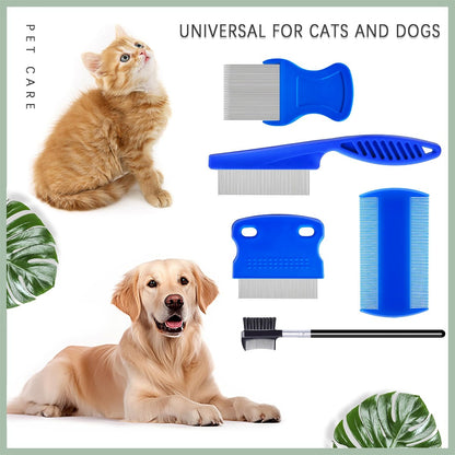 Jigfew 5er Pack Floh- und Läusekamm aus Edelstahl für Hunde und Katzen – Doppelseitiger Tränenfleckentferner und Entwirrkamm für kleine, mittlere und große Haustiere