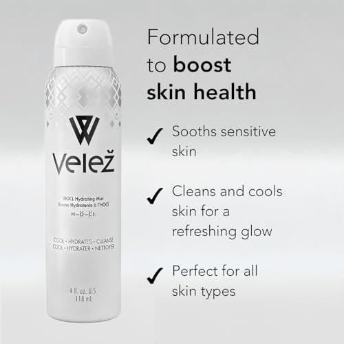 Velež HOCL Feuchtigkeitsspray für das Gesicht – Sanfter Gesichtsnebel mit Hypochloriger Säure + Reines Wasser, Erfrischt, Beruhigt & Reinigt die Haut, 118 ml