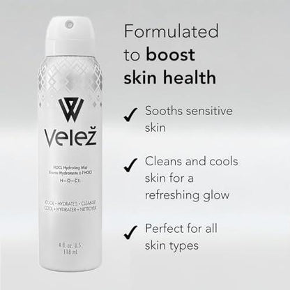 Velež HOCL Feuchtigkeitsspray für das Gesicht – Sanfter Gesichtsnebel mit Hypochloriger Säure + Reines Wasser, Erfrischt, Beruhigt & Reinigt die Haut, 118 ml