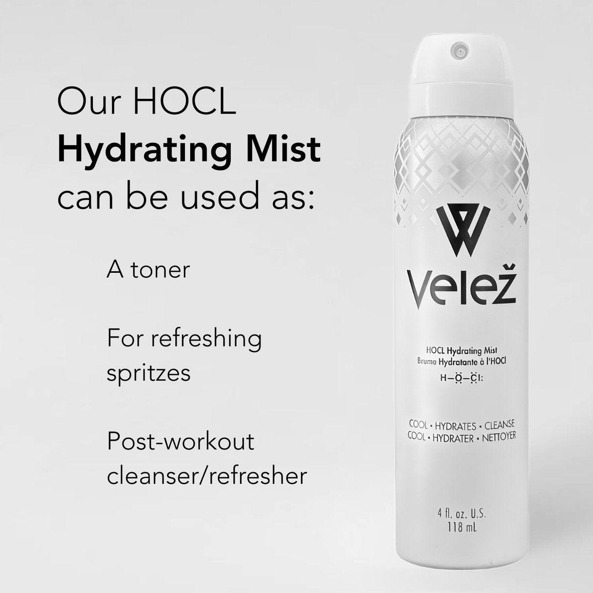 Velež HOCL Feuchtigkeitsspray für das Gesicht – Sanfter Gesichtsnebel mit Hypochloriger Säure + Reines Wasser, Erfrischt, Beruhigt & Reinigt die Haut, 118 ml