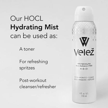 Velež HOCL Feuchtigkeitsspray für das Gesicht – Sanfter Gesichtsnebel mit Hypochloriger Säure + Reines Wasser, Erfrischt, Beruhigt & Reinigt die Haut, 118 ml