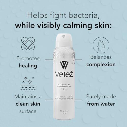 Velež HOCL Feuchtigkeitsspray für das Gesicht – Sanfter Gesichtsnebel mit Hypochloriger Säure + Reines Wasser, Erfrischt, Beruhigt & Reinigt die Haut, 118 ml