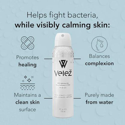 Velež HOCL Feuchtigkeitsspray für das Gesicht – Sanfter Gesichtsnebel mit Hypochloriger Säure + Reines Wasser, Erfrischt, Beruhigt & Reinigt die Haut, 118 ml