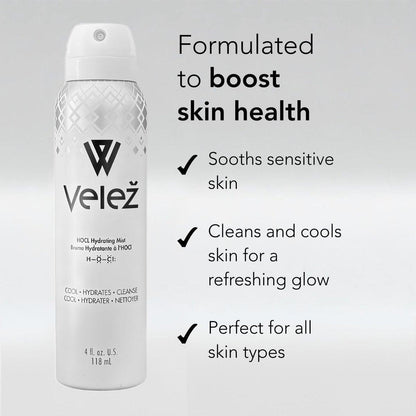 Velež HOCL Feuchtigkeitsspray für das Gesicht – Sanfter Gesichtsnebel mit Hypochloriger Säure + Reines Wasser, Erfrischt, Beruhigt & Reinigt die Haut, 118 ml
