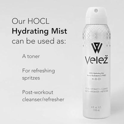 Velež HOCL Feuchtigkeitsspray für das Gesicht – Sanfter Gesichtsnebel mit Hypochloriger Säure + Reines Wasser, Erfrischt, Beruhigt & Reinigt die Haut, 118 ml