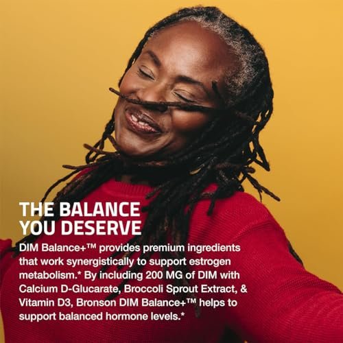 Bronson DIM Balance+ Calcium-D-Glucarat, Brokkolisprossen & Vitamin D3 – 200 mg DIM pro Kapsel, unterstützt den Östrogenstoffwechsel & ausgeglichene Hormonspiegel, Non-GMO, 30 vegane Kapseln