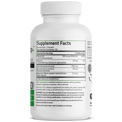 Bronson DIM Balance+ Calcium-D-Glucarat, Brokkolisprossen & Vitamin D3 – 200 mg DIM pro Kapsel, unterstützt den Östrogenstoffwechsel & ausgeglichene Hormonspiegel, Non-GMO, 30 vegane Kapseln