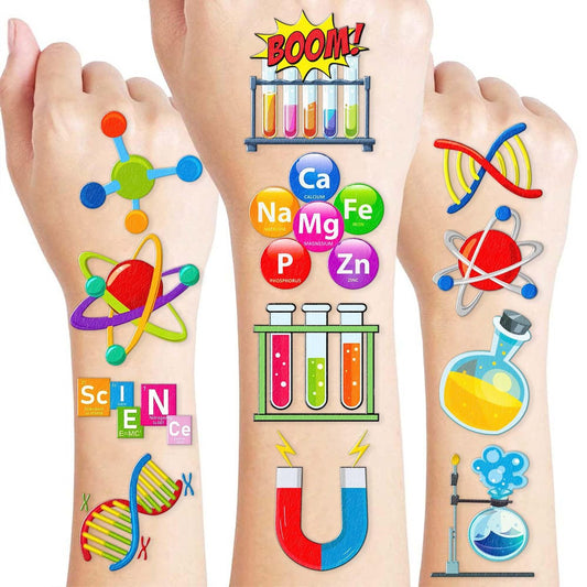 96 Stück Lustige Wissenschaft Temporäre Tattoos – Verrückter Wissenschaftler Labor Geburtstagsparty Dekorationen, Mitgebsel, Mathe & Chemie Aufkleber Geschenke für Kinder, Jungen, Mädchen, Schulpreise