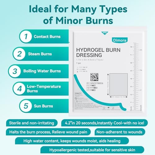 Dimora Hydrogel-Wundauflage 1,7" x 3" – Kühlende & beruhigende sterile Brandpflaster für kleine Verbrennungen, Blasen, Schürfwunden, rissige Brustwarzen – 10 Stück
