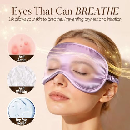 LULUSILK 100% Maulbeerseide Schlafmaske, Lavendel Seiden-Augenabdeckung zum Schlafen, 1 Stück