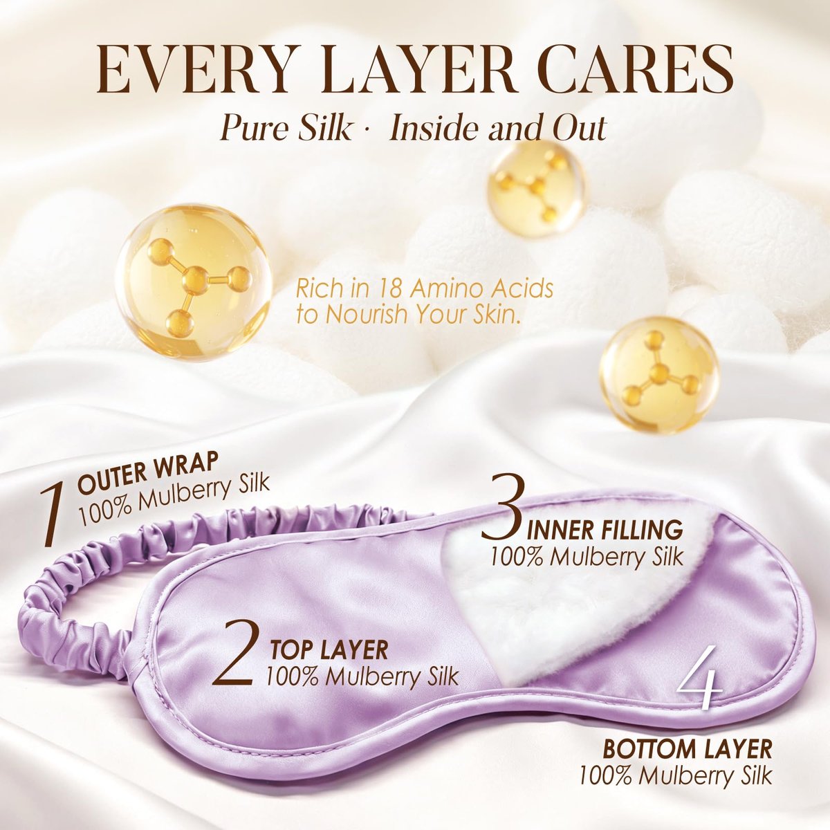 LULUSILK 100% Maulbeerseide Schlafmaske, Lavendel Seiden-Augenabdeckung zum Schlafen, 1 Stück