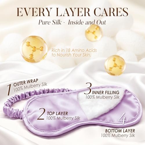 LULUSILK 100% Maulbeerseide Schlafmaske, Lavendel Seiden-Augenabdeckung zum Schlafen, 1 Stück