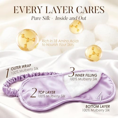LULUSILK 100% Maulbeerseide Schlafmaske, Lavendel Seiden-Augenabdeckung zum Schlafen, 1 Stück