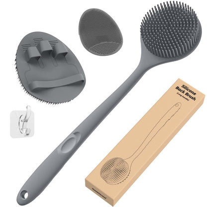 Manmihealth Silikon Körperpeelingbürste (dünne Borsten) & Duschgesichtsbürsten-Set (3 Stück) – Sanfte Reinigung & Peeling für Körper und Gesicht (Grau)
