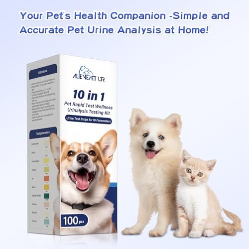 AlievePet Urinteststreifen für Katzen & Hunde – 10 Parameter, 100 Stück – Diabetes, Blutketone, Harnwegsinfektion, Glukose, Nitrit, Spezifisches Gewicht, pH, Protein, Leukozyten & mehr