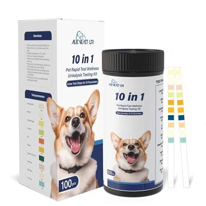 AlievePet Urinteststreifen für Katzen & Hunde – 10 Parameter, 100 Stück – Diabetes, Blutketone, Harnwegsinfektion, Glukose, Nitrit, Spezifisches Gewicht, pH, Protein, Leukozyten & mehr