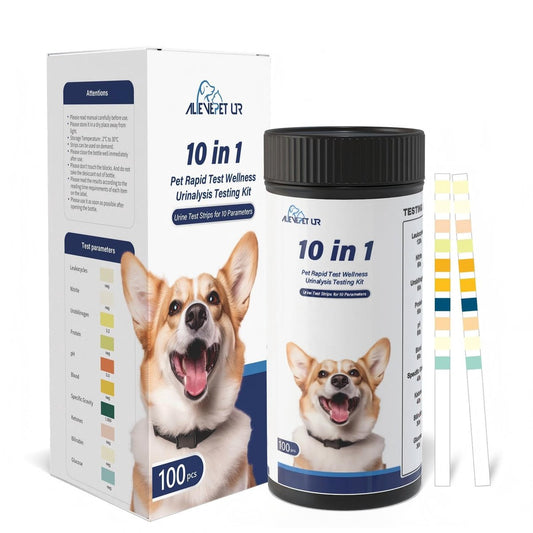 AlievePet Urinteststreifen für Katzen & Hunde – 10 Parameter, 100 Stück – Diabetes, Blutketone, Harnwegsinfektion, Glukose, Nitrit, Spezifisches Gewicht, pH, Protein, Leukozyten & mehr