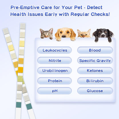 AlievePet Urinteststreifen für Katzen & Hunde – 10 Parameter, 100 Stück – Diabetes, Blutketone, Harnwegsinfektion, Glukose, Nitrit, Spezifisches Gewicht, pH, Protein, Leukozyten & mehr