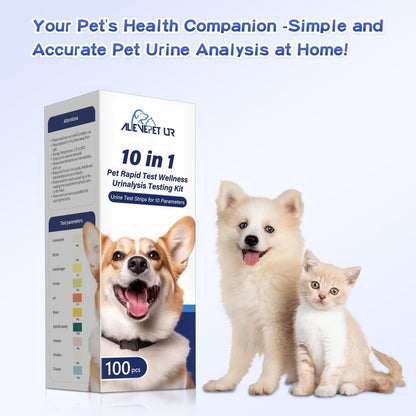 AlievePet Urinteststreifen für Katzen & Hunde – 10 Parameter, 100 Stück – Diabetes, Blutketone, Harnwegsinfektion, Glukose, Nitrit, Spezifisches Gewicht, pH, Protein, Leukozyten & mehr