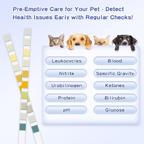 AlievePet Urinteststreifen für Katzen & Hunde – 10 Parameter, 100 Stück – Diabetes, Blutketone, Harnwegsinfektion, Glukose, Nitrit, Spezifisches Gewicht, pH, Protein, Leukozyten & mehr