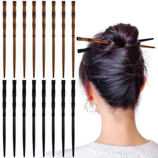 16 Stück Retro Holz-Haarnadeln, Bambusform, Vintage Elegante Haarpfeile für langes Haar, Frauen und Mädchen, Dutt-Haarschmuck