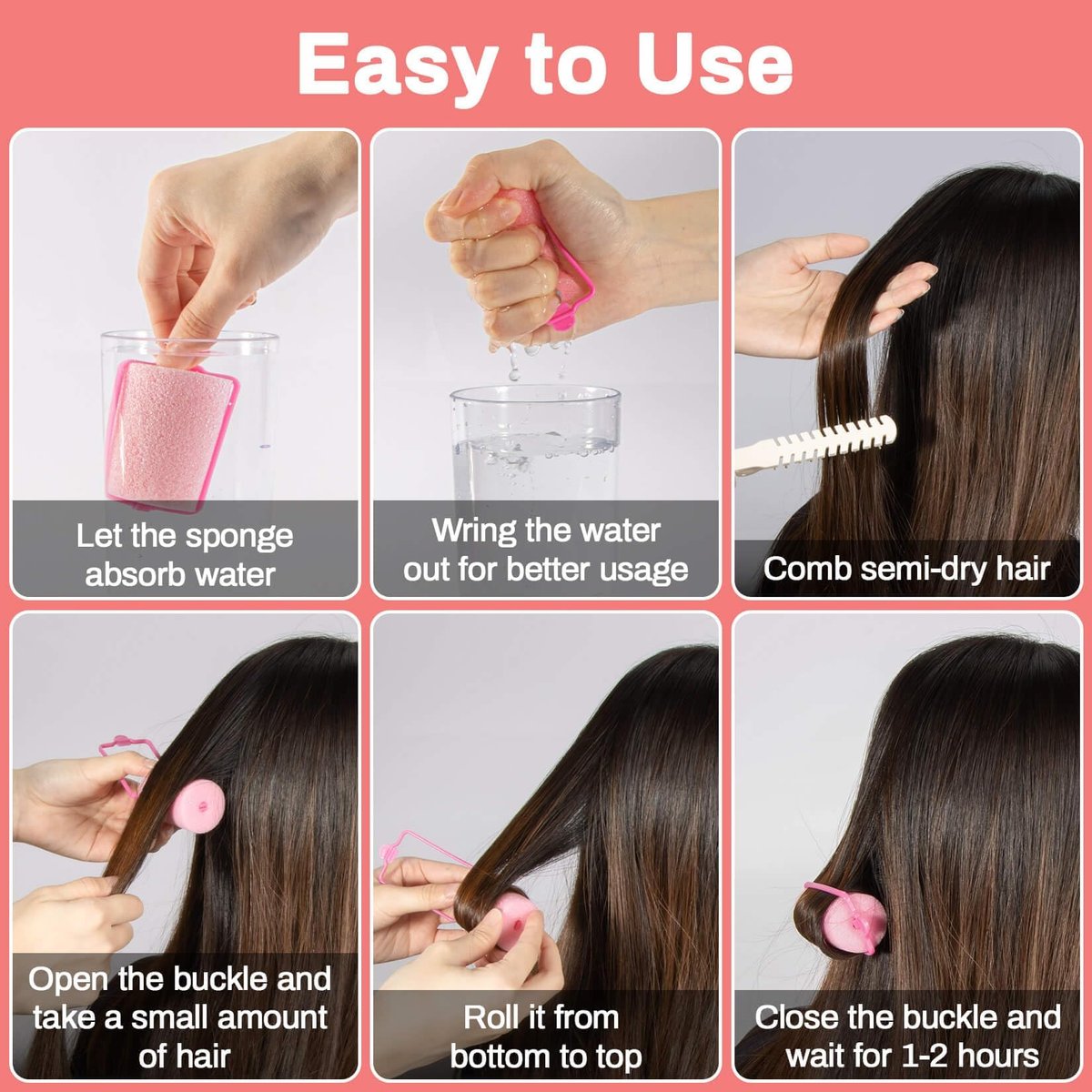 MAQIHAN 24 Stück Schaumstoff-Haarrollen - 4,8 cm Große Sponge Rollen für hitzefreie Locken, für kurzes/langes Haar, weiche Schlafwickler, über Nacht