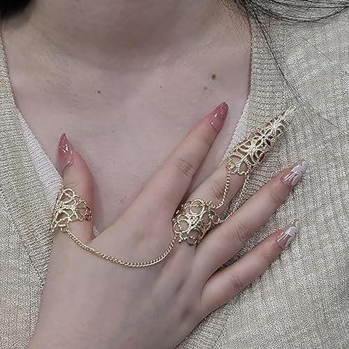 Sgoeths Finger Nail Tip Claw Rings für Frauen – Fingertip Krallen-Nagelringe, Gothic hohle lange Nägel, Fingerknöchelklaue für Halloween-Kostüm (2 Stück)