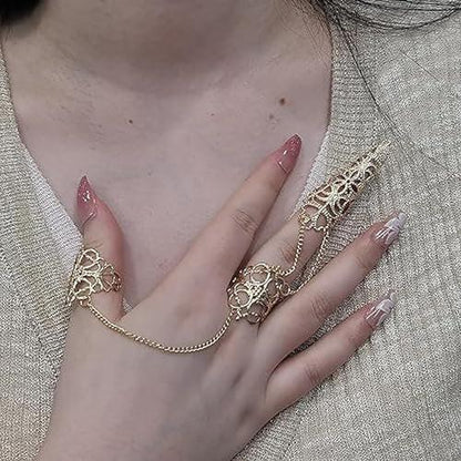 Sgoeths Finger Nail Tip Claw Rings für Frauen – Fingertip Krallen-Nagelringe, Gothic hohle lange Nägel, Fingerknöchelklaue für Halloween-Kostüm (2 Stück)