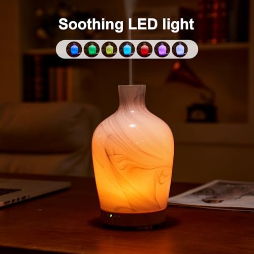 Klassische Vase aus Glas – Aromatherapie-Diffuser 160ml Ultraschall Kaltnebel Duftdiffuser mit LED 7 Farben Nachtlicht für Schlafzimmer