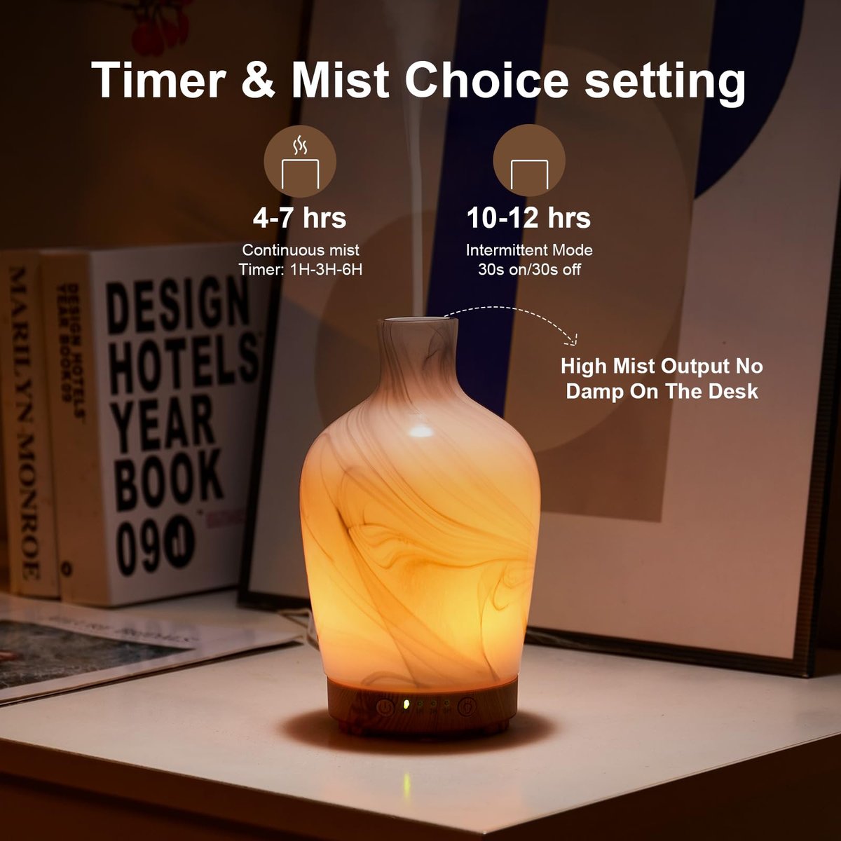 Klassische Vase aus Glas – Aromatherapie-Diffuser 160ml Ultraschall Kaltnebel Duftdiffuser mit LED 7 Farben Nachtlicht für Schlafzimmer