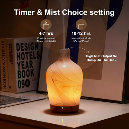 Klassische Vase aus Glas – Aromatherapie-Diffuser 160ml Ultraschall Kaltnebel Duftdiffuser mit LED 7 Farben Nachtlicht für Schlafzimmer