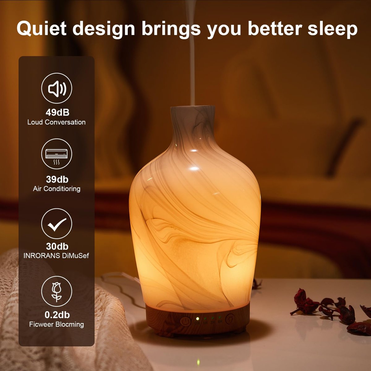 Klassische Vase aus Glas – Aromatherapie-Diffuser 160ml Ultraschall Kaltnebel Duftdiffuser mit LED 7 Farben Nachtlicht für Schlafzimmer