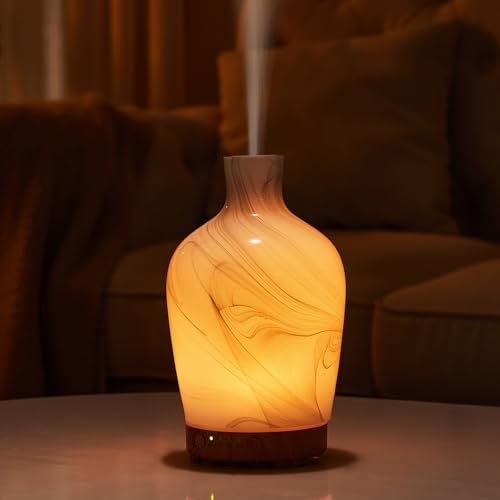 Klassische Vase aus Glas – Aromatherapie-Diffuser 160ml Ultraschall Kaltnebel Duftdiffuser mit LED 7 Farben Nachtlicht für Schlafzimmer