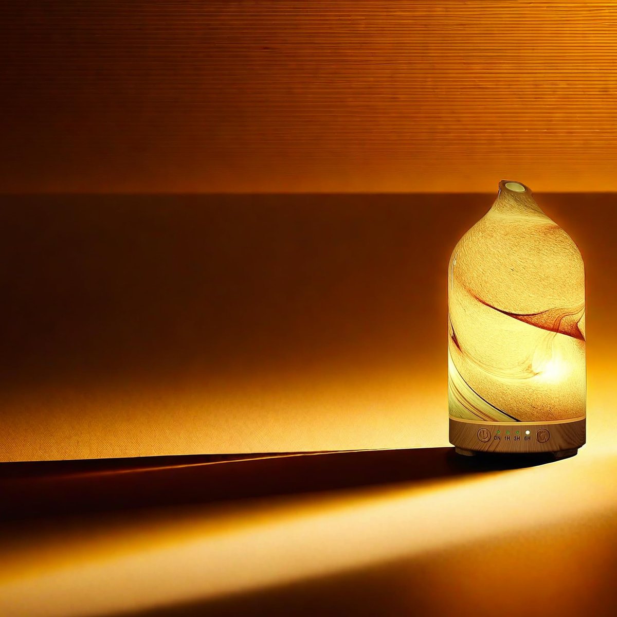 Inrorans Handgeblasener Glas-Aromadiffusor – Ultrasonic Kaltnebel Diffuser mit 7 Farben Nachtlicht, Timer & Auto-Abschaltung (Braun, Felsoptik)