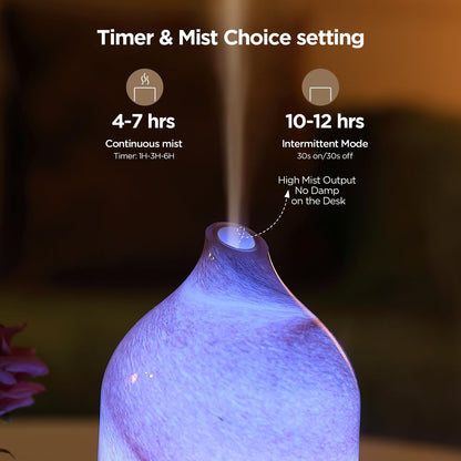Inrorans Handgeblasener Glas-Aromadiffusor – Ultrasonic Kaltnebel Diffuser mit 7 Farben Nachtlicht, Timer & Auto-Abschaltung (Braun, Felsoptik)