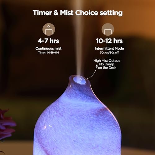 Inrorans Handgeblasener Glas-Aromadiffusor – Ultrasonic Kaltnebel Diffuser mit 7 Farben Nachtlicht, Timer & Auto-Abschaltung (Braun, Felsoptik)