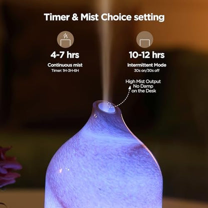 Inrorans Handgeblasener Glas-Aromadiffusor – Ultrasonic Kaltnebel Diffuser mit 7 Farben Nachtlicht, Timer & Auto-Abschaltung (Braun, Felsoptik)
