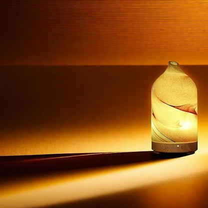 Inrorans Handgeblasener Glas-Aromadiffusor – Ultrasonic Kaltnebel Diffuser mit 7 Farben Nachtlicht, Timer & Auto-Abschaltung (Braun, Felsoptik)