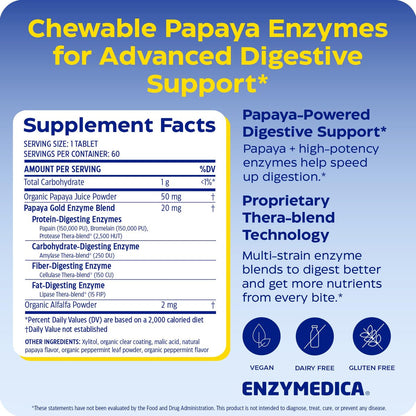 Enzymedica Papaya Gold Verdauungsenzyme, 60 Kautabletten