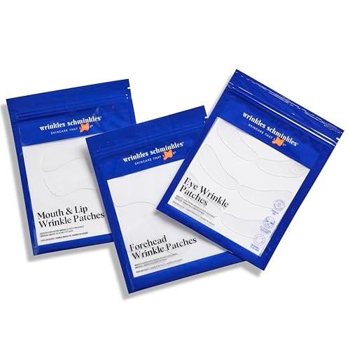 Wrinkles Schminkles Gesichtsglättungsset – Mund- & Lippen-Pads (2er-Pack), Augen-Faltenpflaster (3 Paare), Stirn-Faltenpflaster (2er-Pack) – Wiederverwendbare, hautfreundliche Silikon-Glättungspads