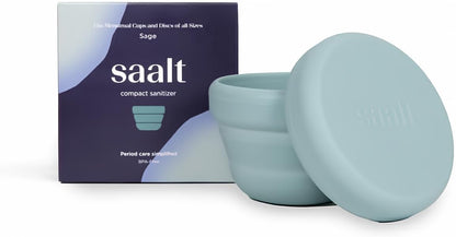 Saalt Kompakter Reiniger für Menstruationstassen und -scheiben – Mikrowellengeeignet, Wiederverwendbar, Zusammenklappbar, Flach zusammenfaltbar – Salbeigrün