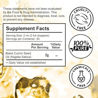 Uocasi Schwarzkümmelöl, kaltgepresst, 100% rein & natürlich, für Haarwachstum & Hautpflege, 60 ml